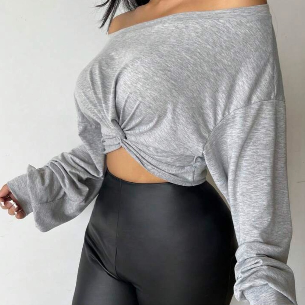 SHEIN Chiquease Off Shoulder Twist Front Crop Tee